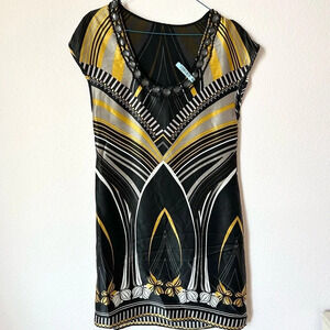 Silk sleeveless black/gold dress size S